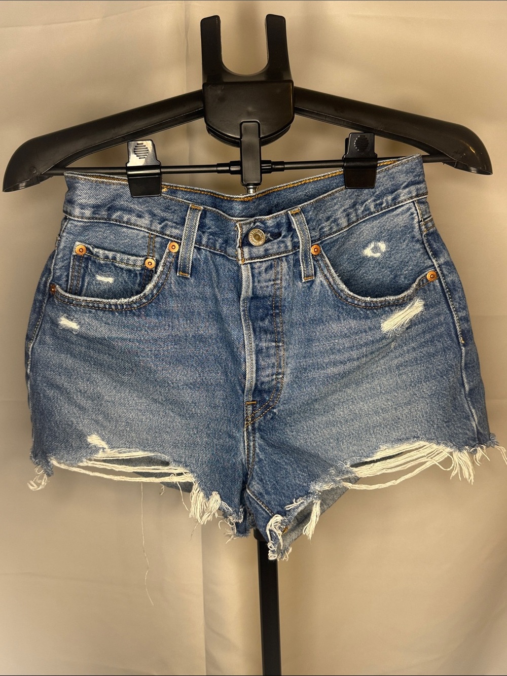 Levi Distressed High-Rise Denim Shorts - Blue
